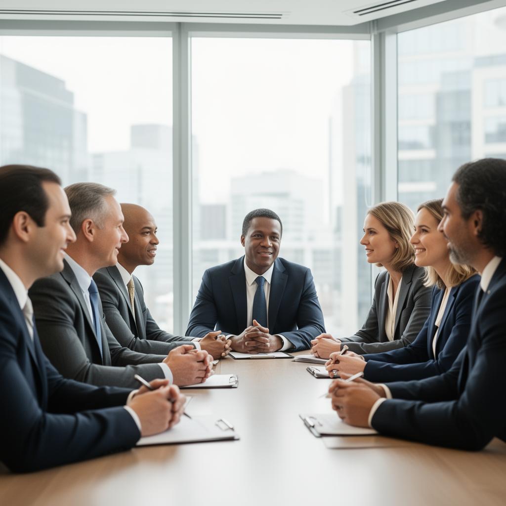 Healthcare leadership team collaborating in a modern office